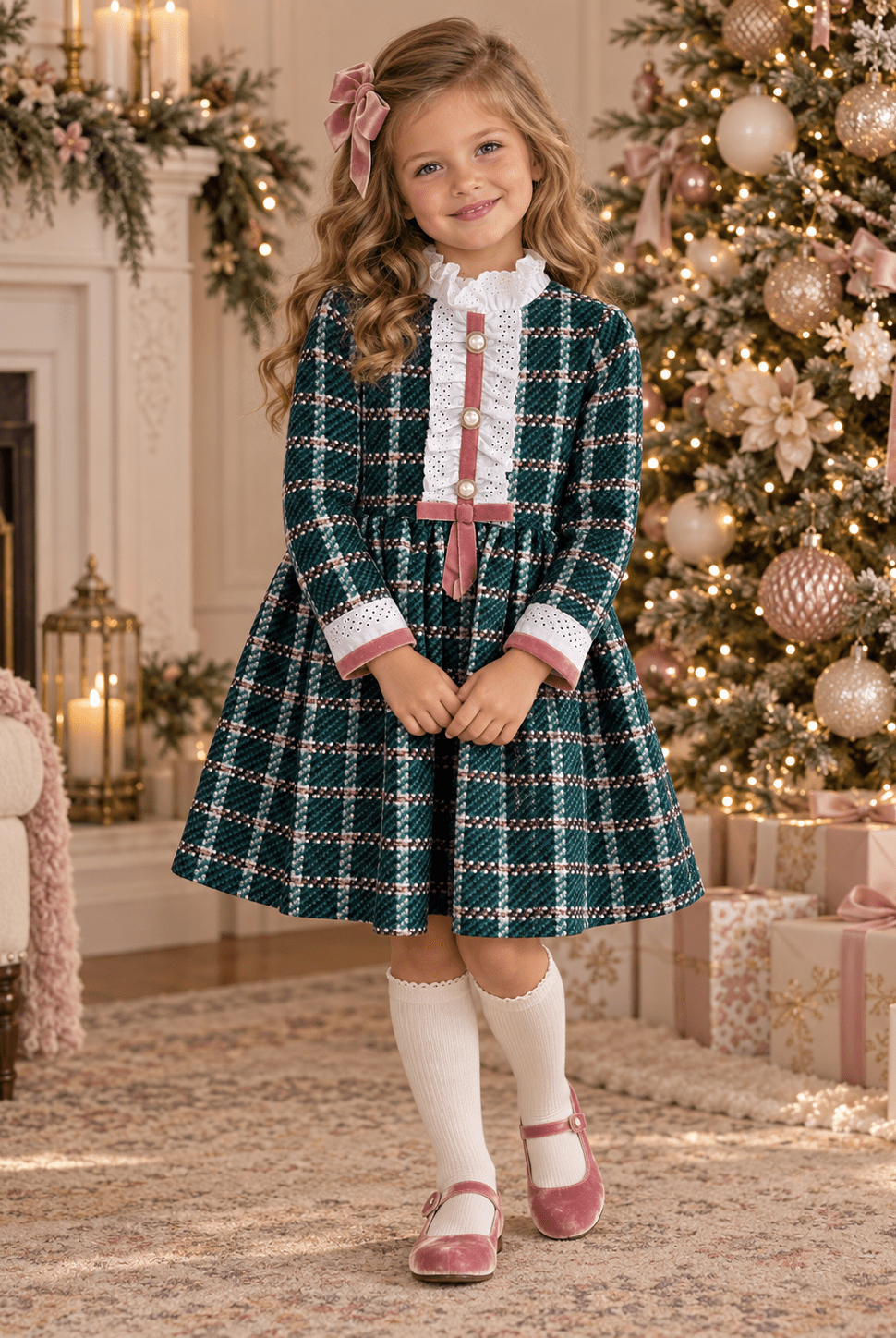 Rochy Girls Green Tweed London Collection Dress | AW26
