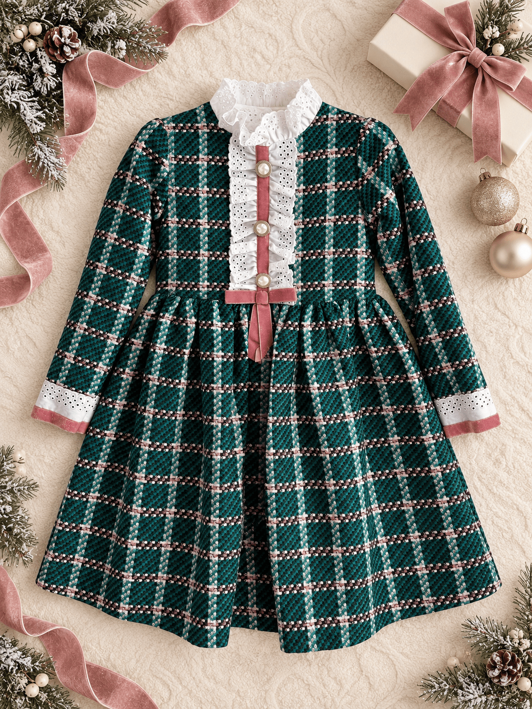 Rochy Girls Green Tweed London Collection Dress | AW26