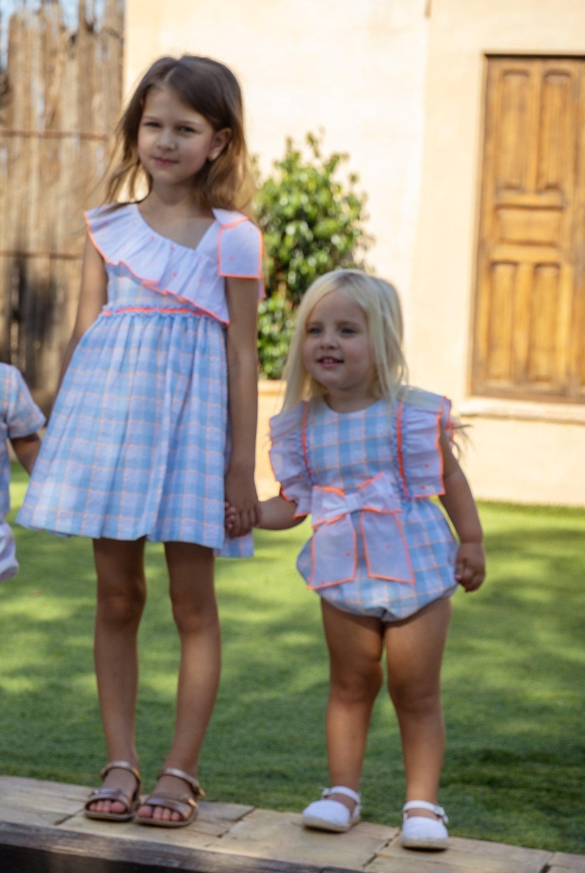 Rochy SS25 - Girls Fluor Baby Blue & Neon Orange Summer Dress - Mariposa Children's Boutique