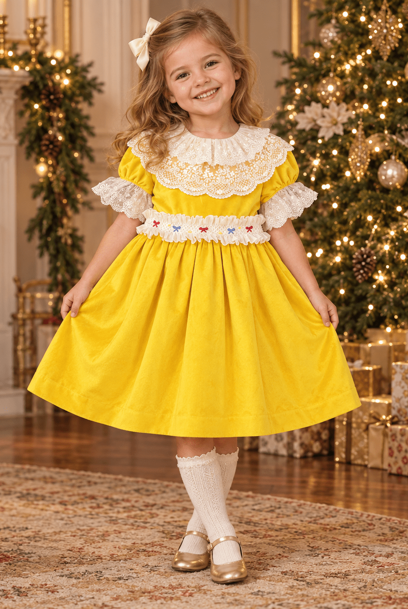 Girls Sal & Pimenta Golden Smocked Dress