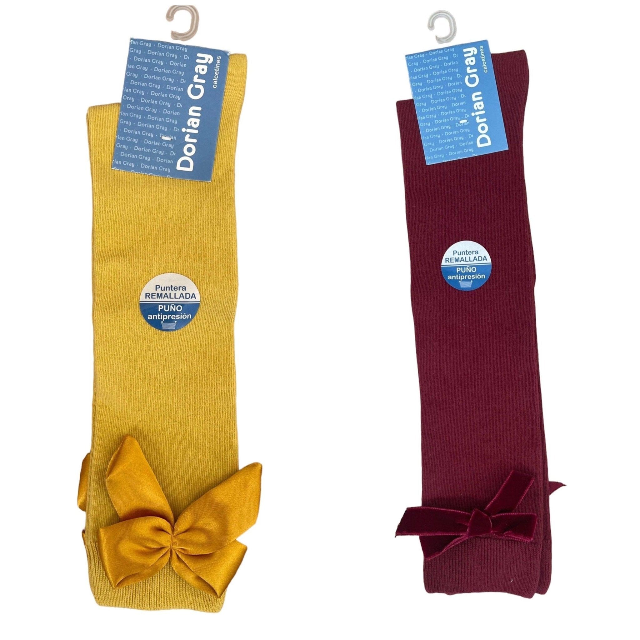 Socks - Girl's Spanish Bow Knee High Socks BURGUNDY & MUSTARD - Mariposa Children's Boutique