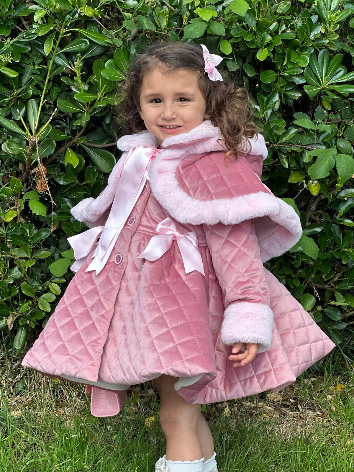 Sonata AW24 PRE - ORDER - Girls Pink Velvet Coat & Cape with Fur Trims - Mariposa Children's Boutique