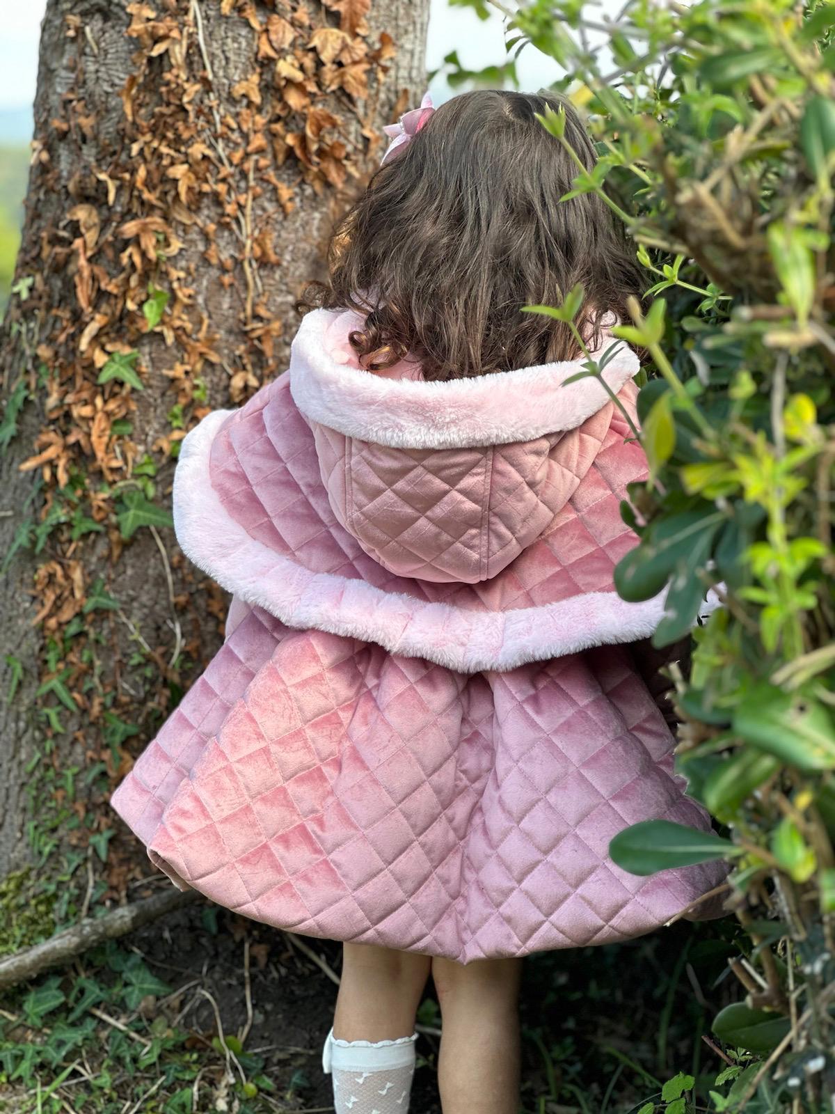 Sonata AW24 PRE - ORDER - Girls Pink Velvet Coat & Cape with Fur Trims - Mariposa Children's Boutique
