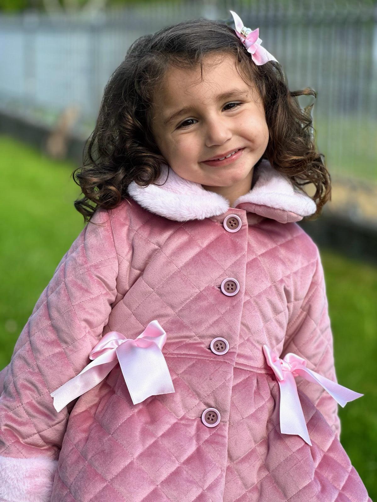 Sonata AW24 PRE - ORDER - Girls Pink Velvet Coat & Cape with Fur Trims - Mariposa Children's Boutique