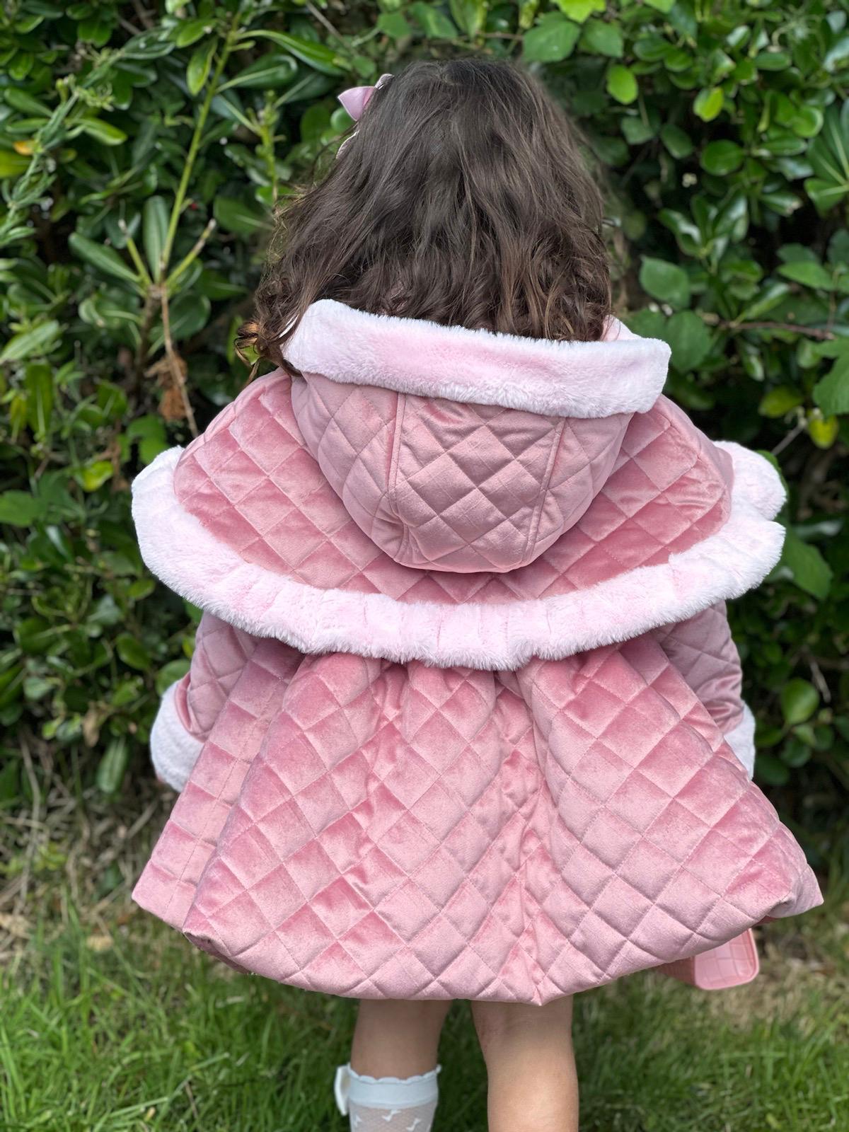 Sonata AW24 PRE - ORDER - Girls Pink Velvet Coat & Cape with Fur Trims - Mariposa Children's Boutique
