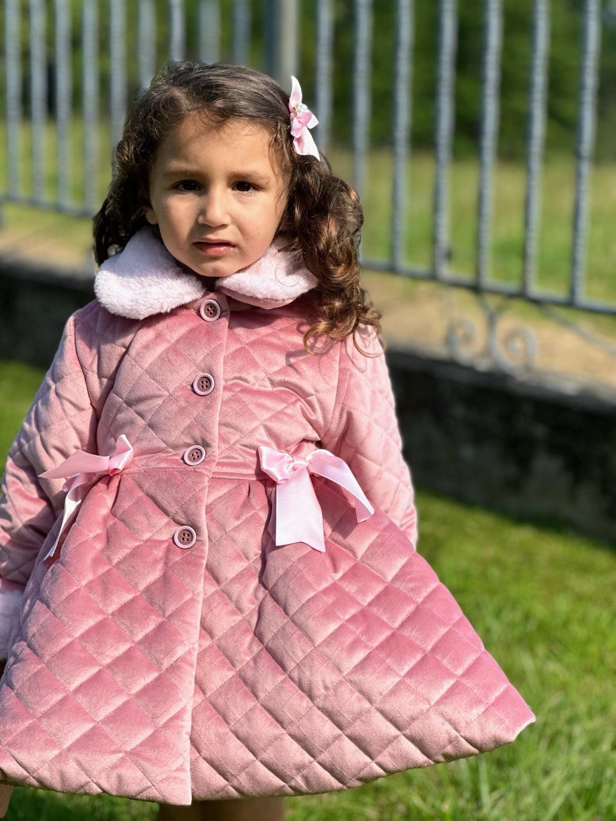 Sonata AW24 PRE - ORDER - Girls Pink Velvet Coat & Cape with Fur Trims - Mariposa Children's Boutique