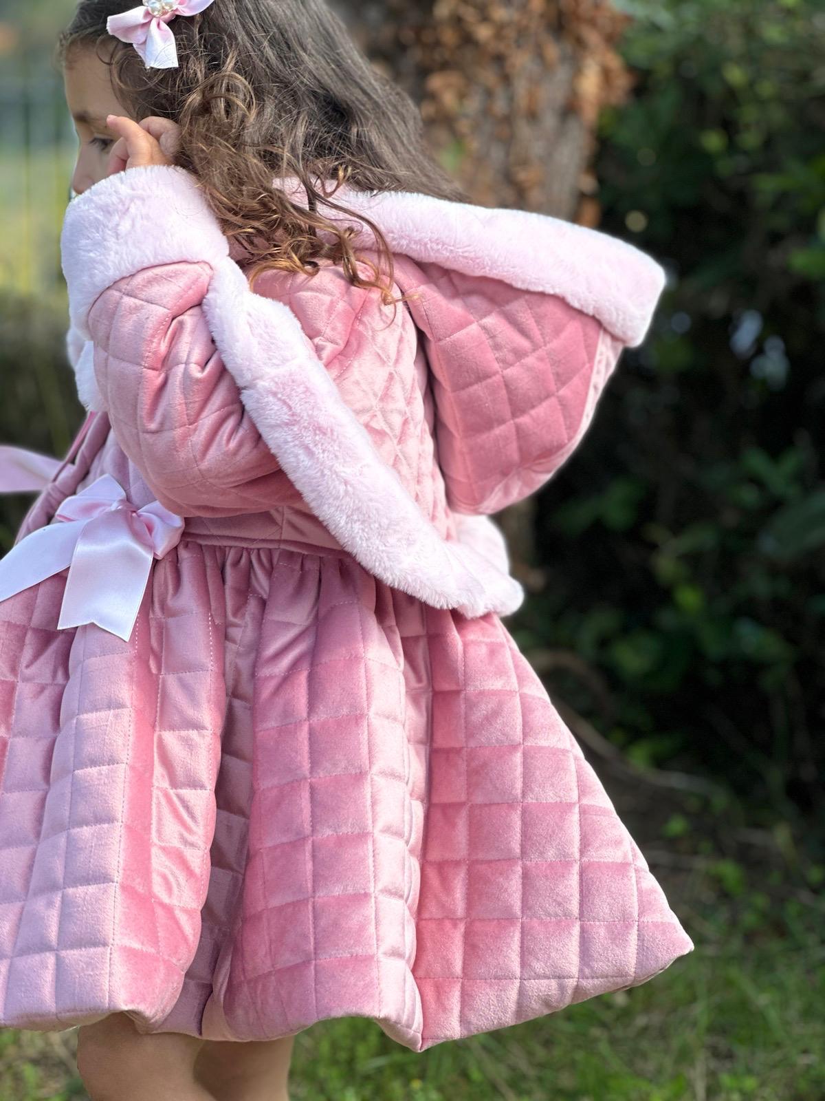 Sonata AW24 PRE - ORDER - Girls Pink Velvet Coat & Cape with Fur Trims - Mariposa Children's Boutique
