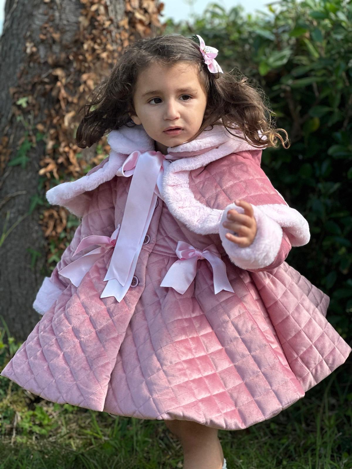 Sonata AW24 PRE - ORDER - Girls Pink Velvet Coat & Cape with Fur Trims - Mariposa Children's Boutique