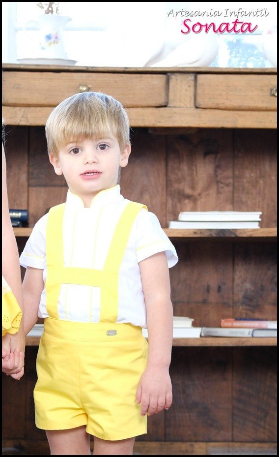 Sonata Infantil little boys yellow and cream H-bar set, traditional Spanish summer outfit for boys age 3