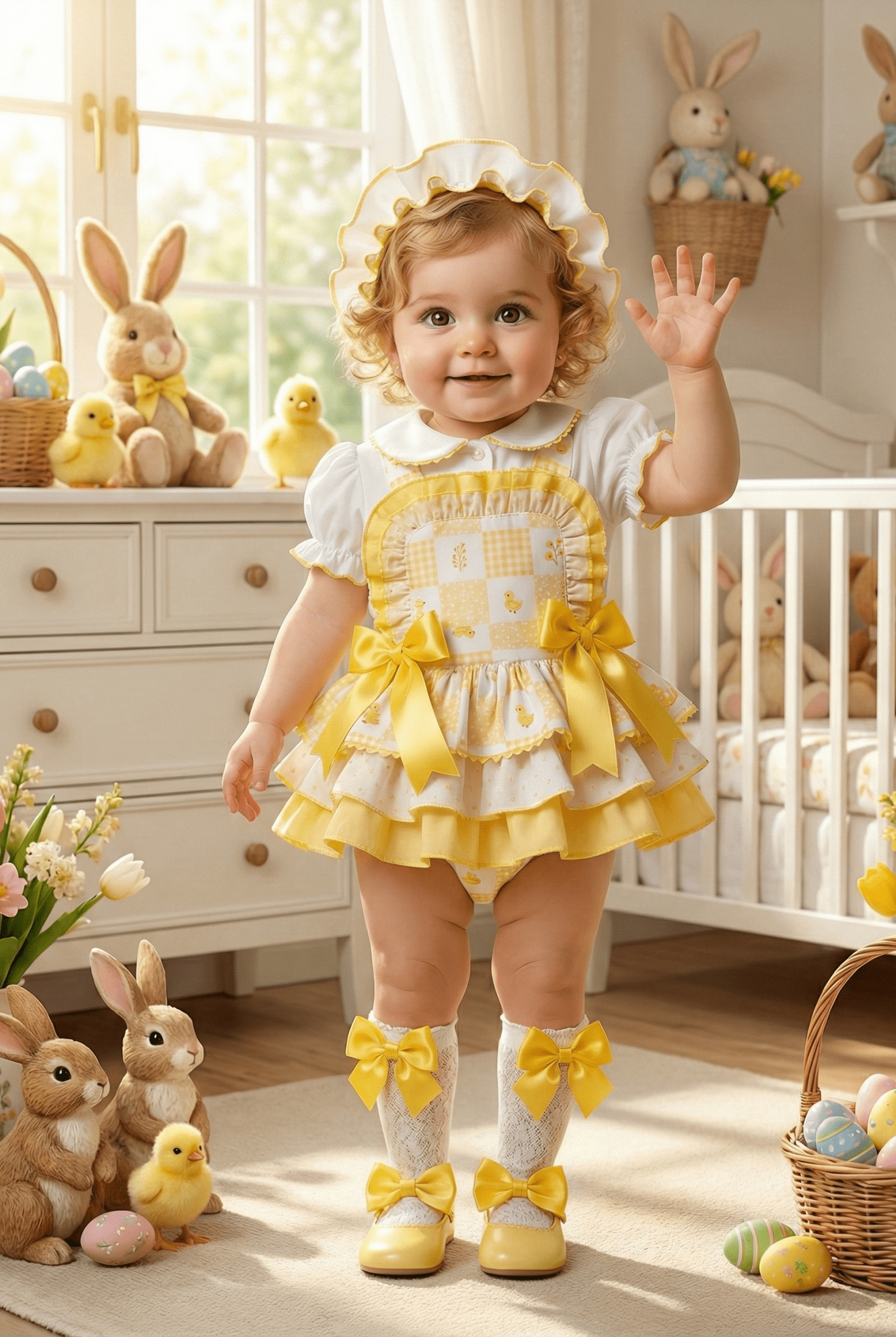 Sonata EASTER Made to Order - Baby Girls Yellow Chick Romper Set with Blouse