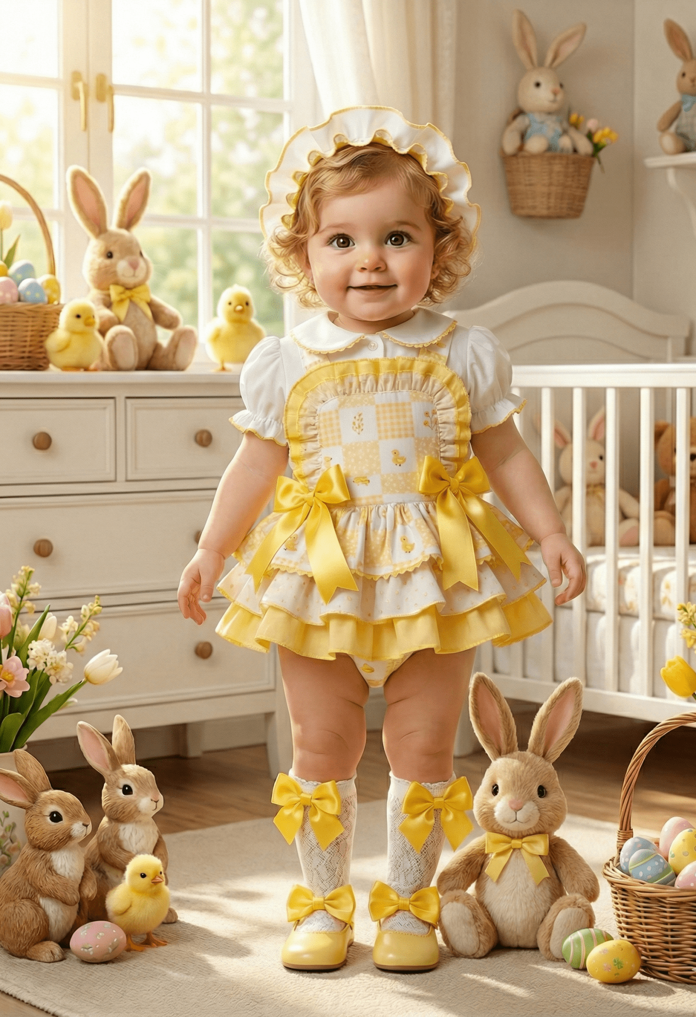 Sonata EASTER Made to Order - Baby Girls Yellow Chick Romper Set with Blouse