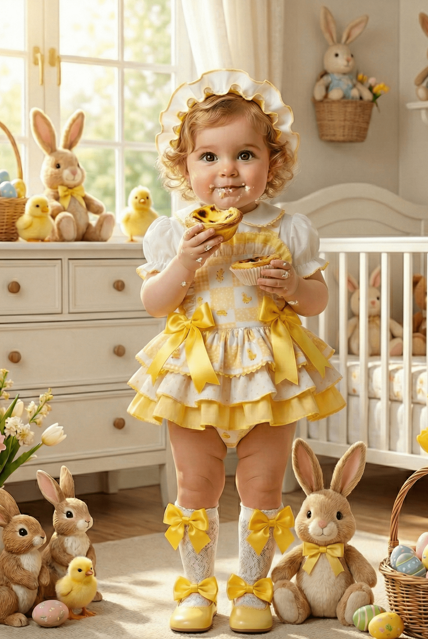 Sonata EASTER Made to Order - Baby Girls Yellow Chick Romper Set with Blouse