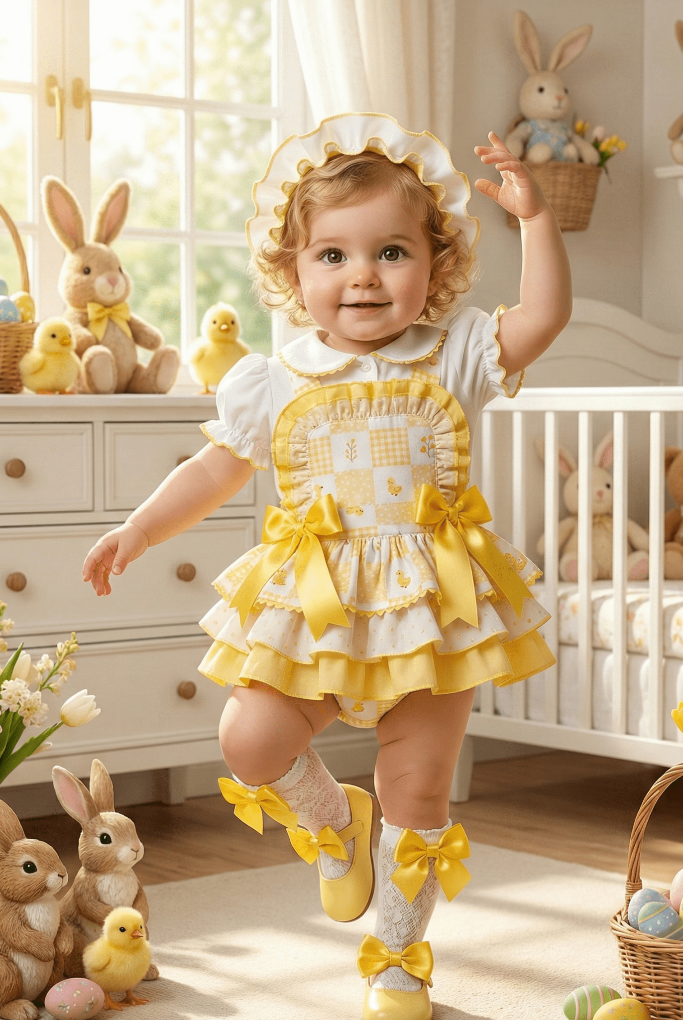 Sonata EASTER Made to Order - Baby Girls Yellow Chick Romper Set with Blouse