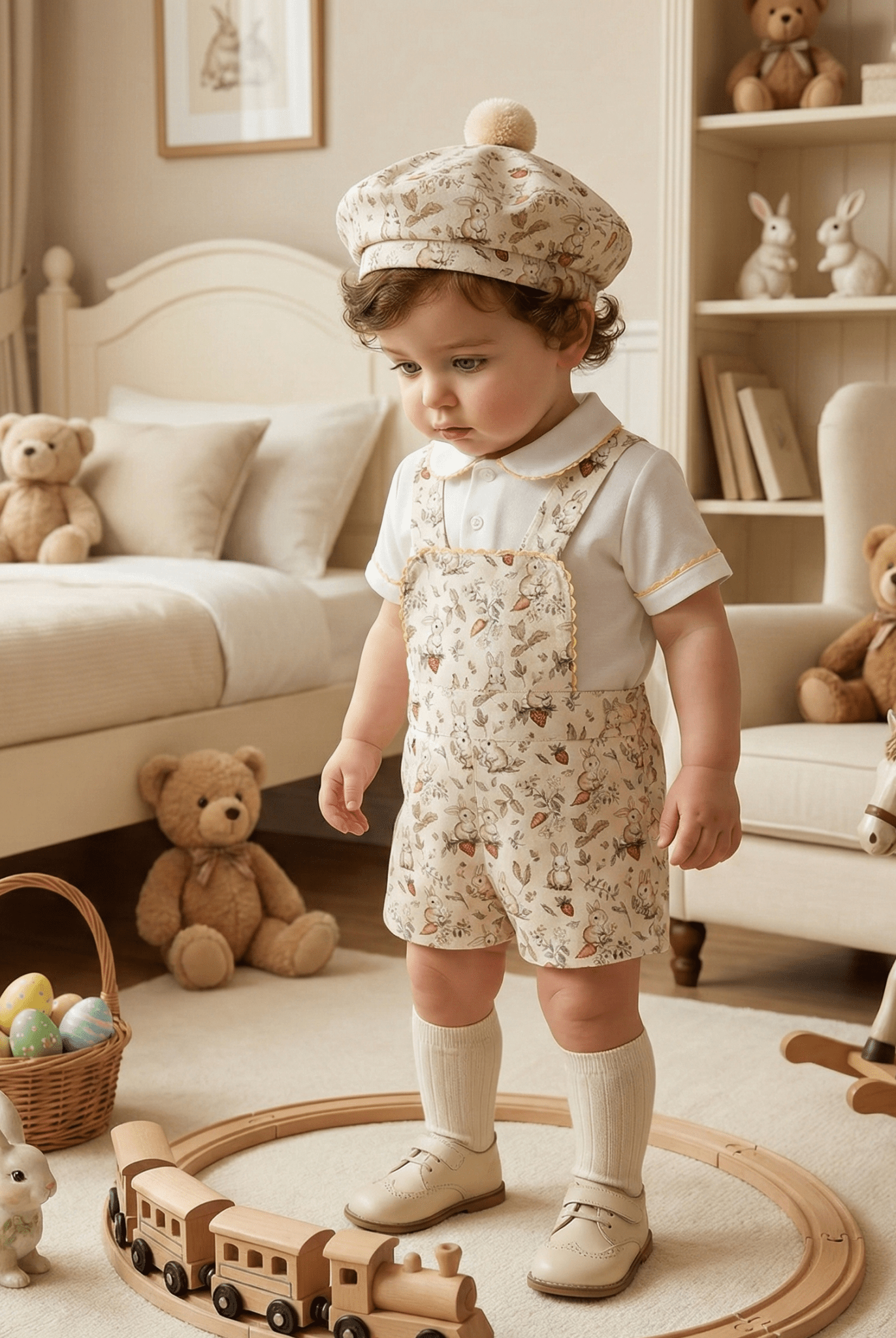 Sonata EASTER Made to Order - Bunny Print Pom Pom Beret Hat