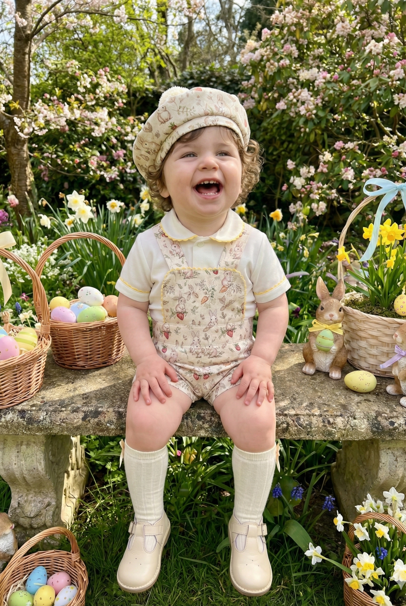 Sonata EASTER Made to Order - Bunny Print Pom Pom Beret Hat