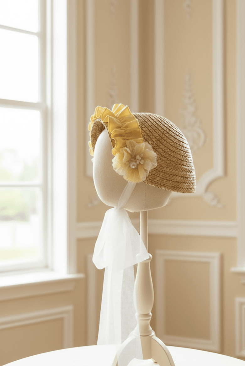 Sonata EASTER Made to Order - Girls Easter Print Cream, Pink & Yellow Puffball Dress