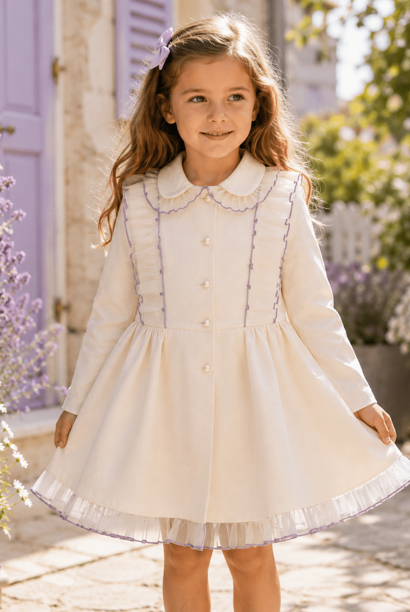 Sonata Girls Cream and Lilac Tulle Pique Coat 9yr | Clearance Sale