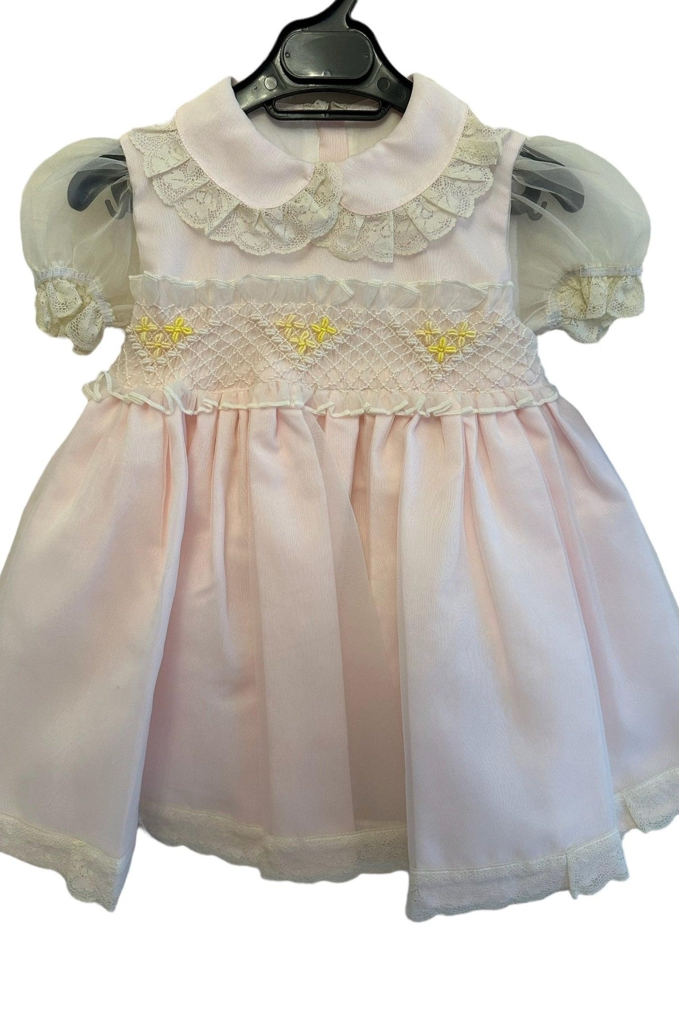 Girls Spanish smocked dress pink lemon cream Sonata Infantil Easter outfit