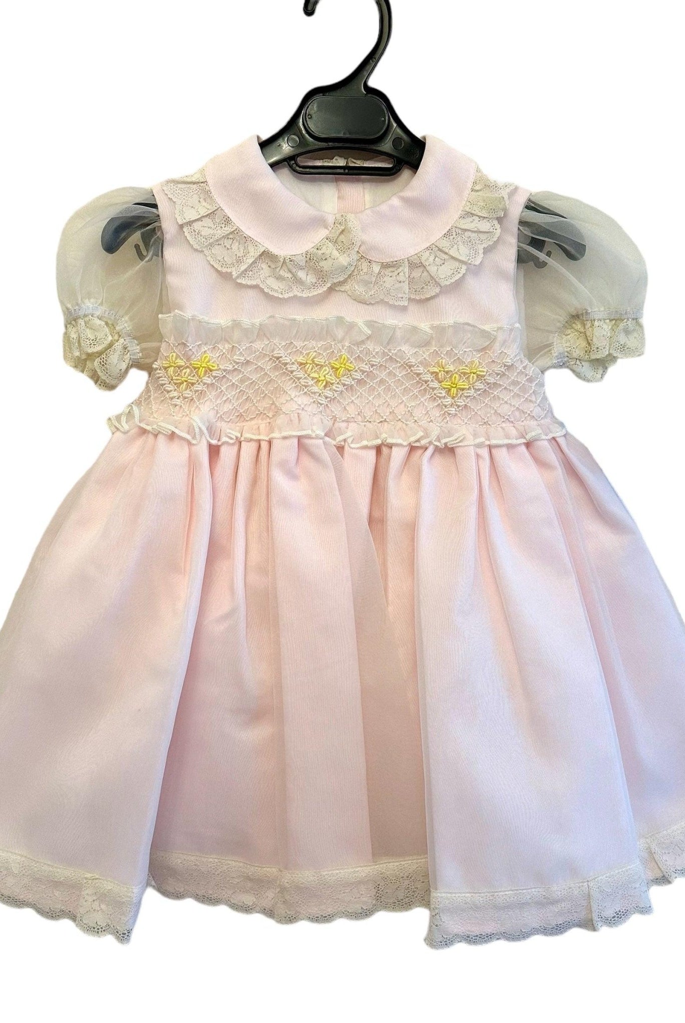 Sonata Infantil baby pink smocked dress with lace collar Spanish children's wear UK