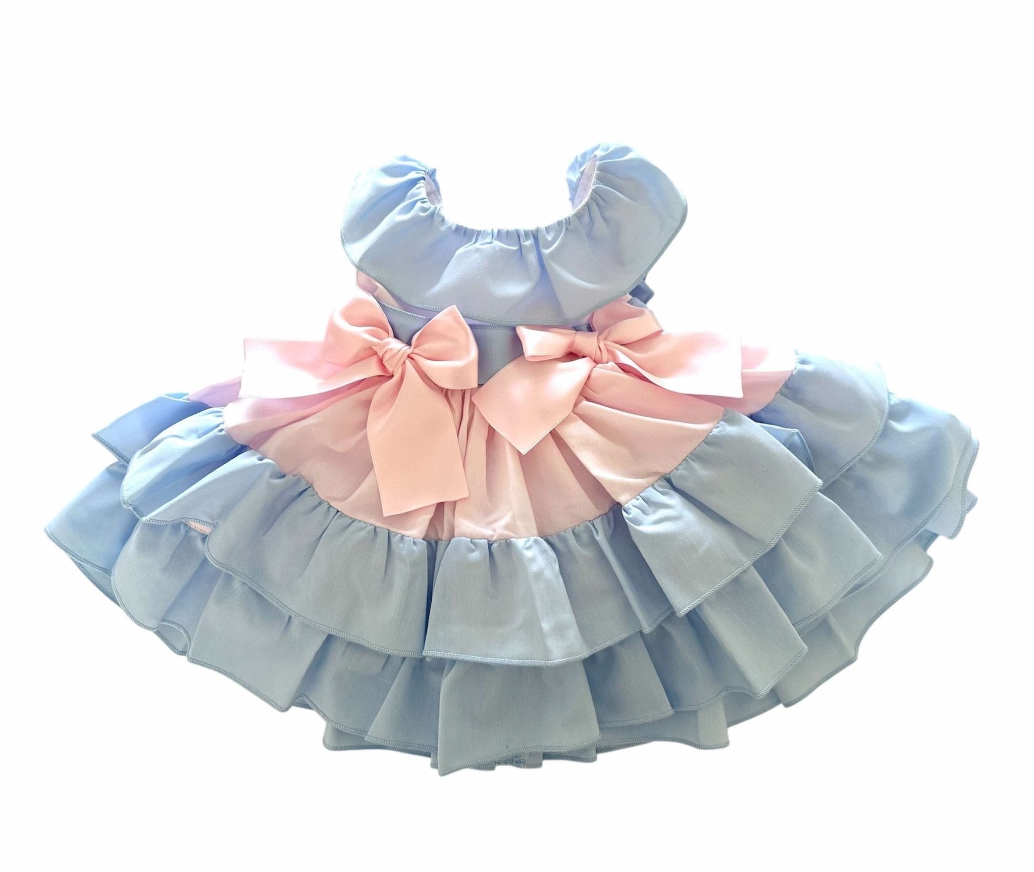 Sonata SS25 - Baby Girl's Blue & Pink Bow Dress - Mariposa Children's Boutique