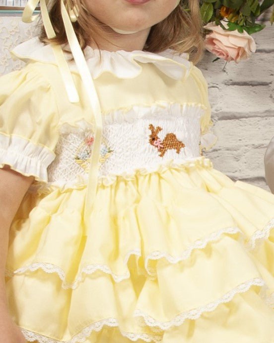 Sonata SS25 - Lemon Bunny Smocked Dress In Stock Now - Mariposa Children's Boutique
