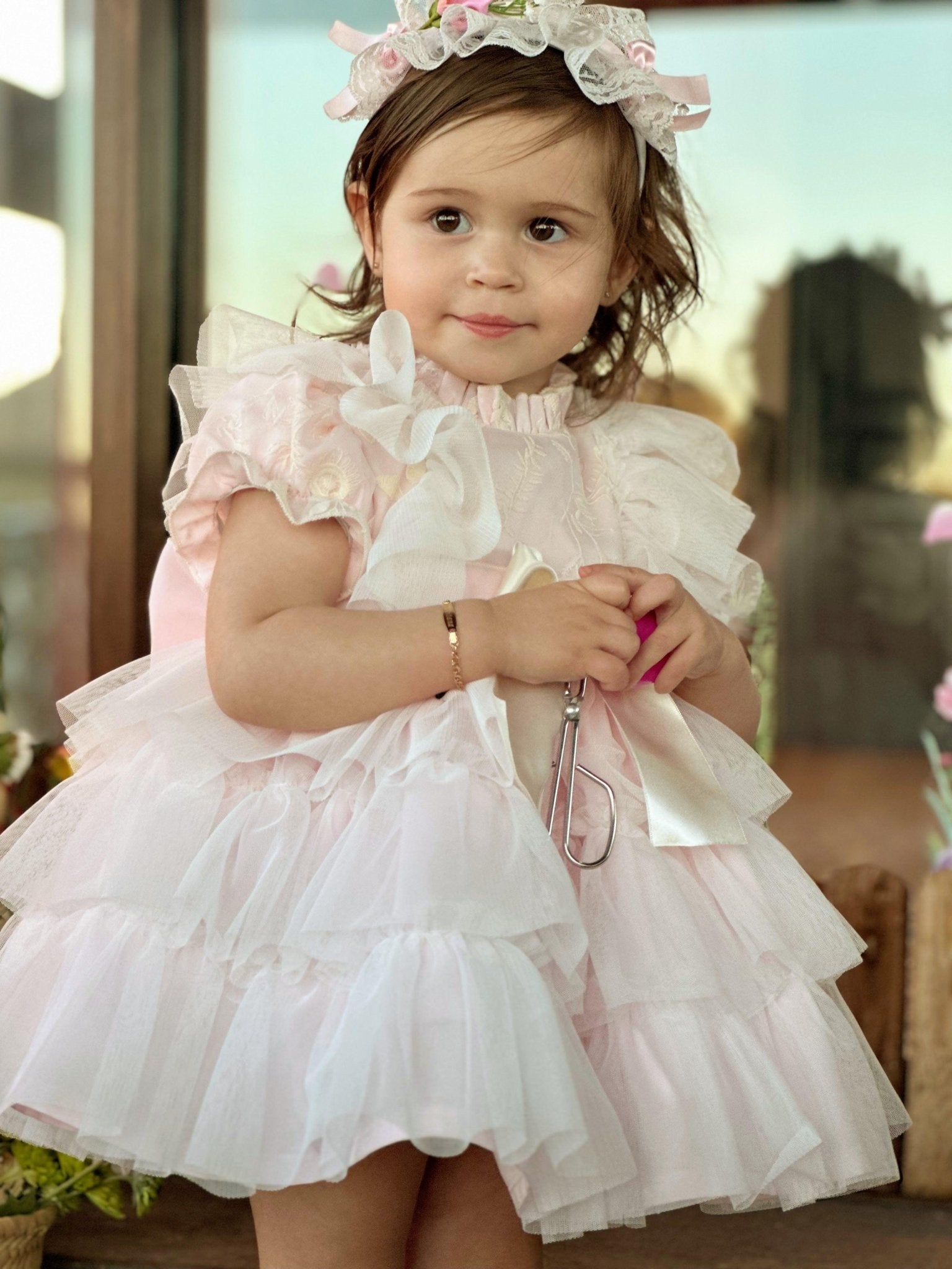 Sonata SS25 PRE - ORDER - Girls Soft Pink Layered Puffball Dress VE25 - 01 - Mariposa Children's Boutique