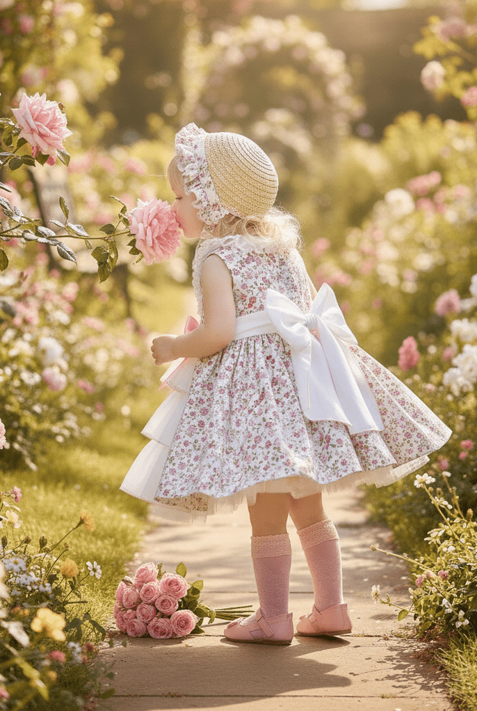 Sonata SS26 Made to Order - Girls Cream and Pink Floral Print Puffball Dress