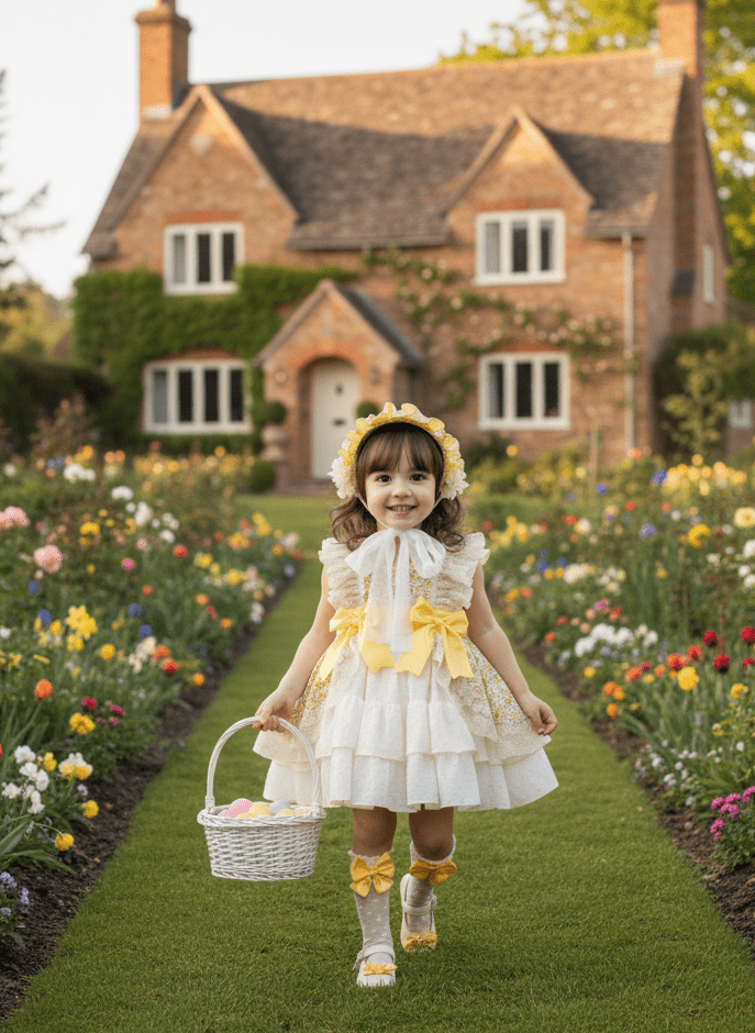 Sonata SS26 Made to Order - Girls Cream and Yellow Floral Print Puffball Dress