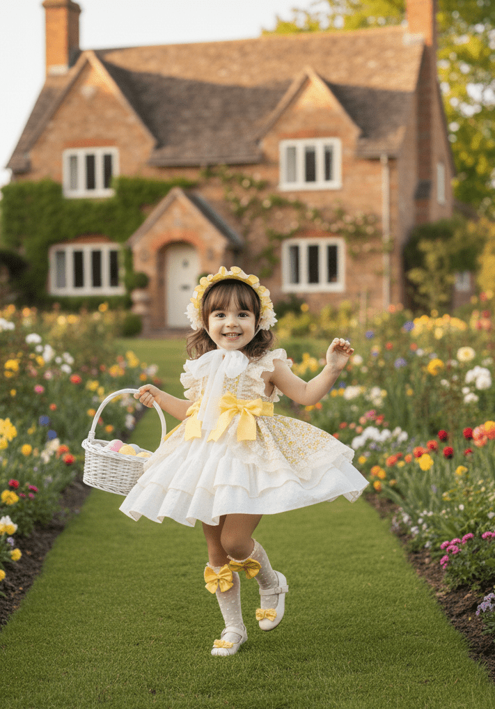 Sonata SS26 Made to Order - Girls Cream and Yellow Floral Print Puffball Dress