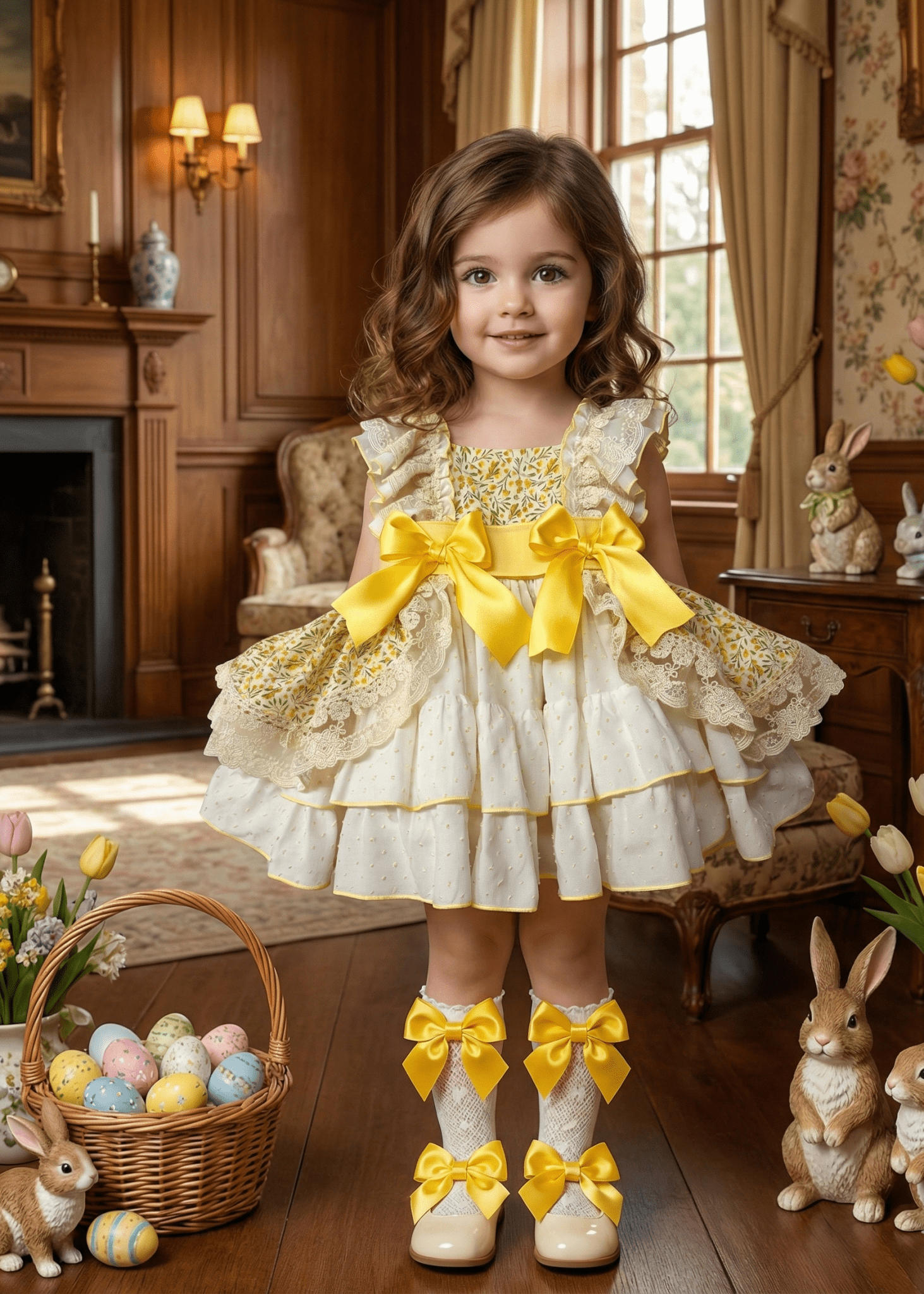 Sonata SS26 Made to Order - Girls Cream and Yellow Floral Print Puffball Dress