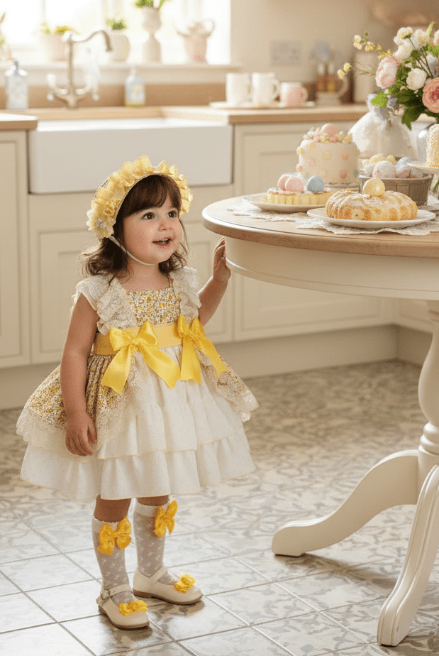 Sonata SS26 Made to Order - Girls Cream and Yellow Floral Print Puffball Dress
