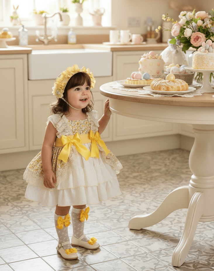 Sonata SS26 Made to Order - Girls Cream and Yellow Floral Print Puffball Dress