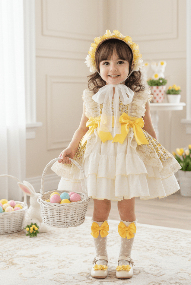 Sonata SS26 Made to Order - Girls Cream and Yellow Floral Print Puffball Dress