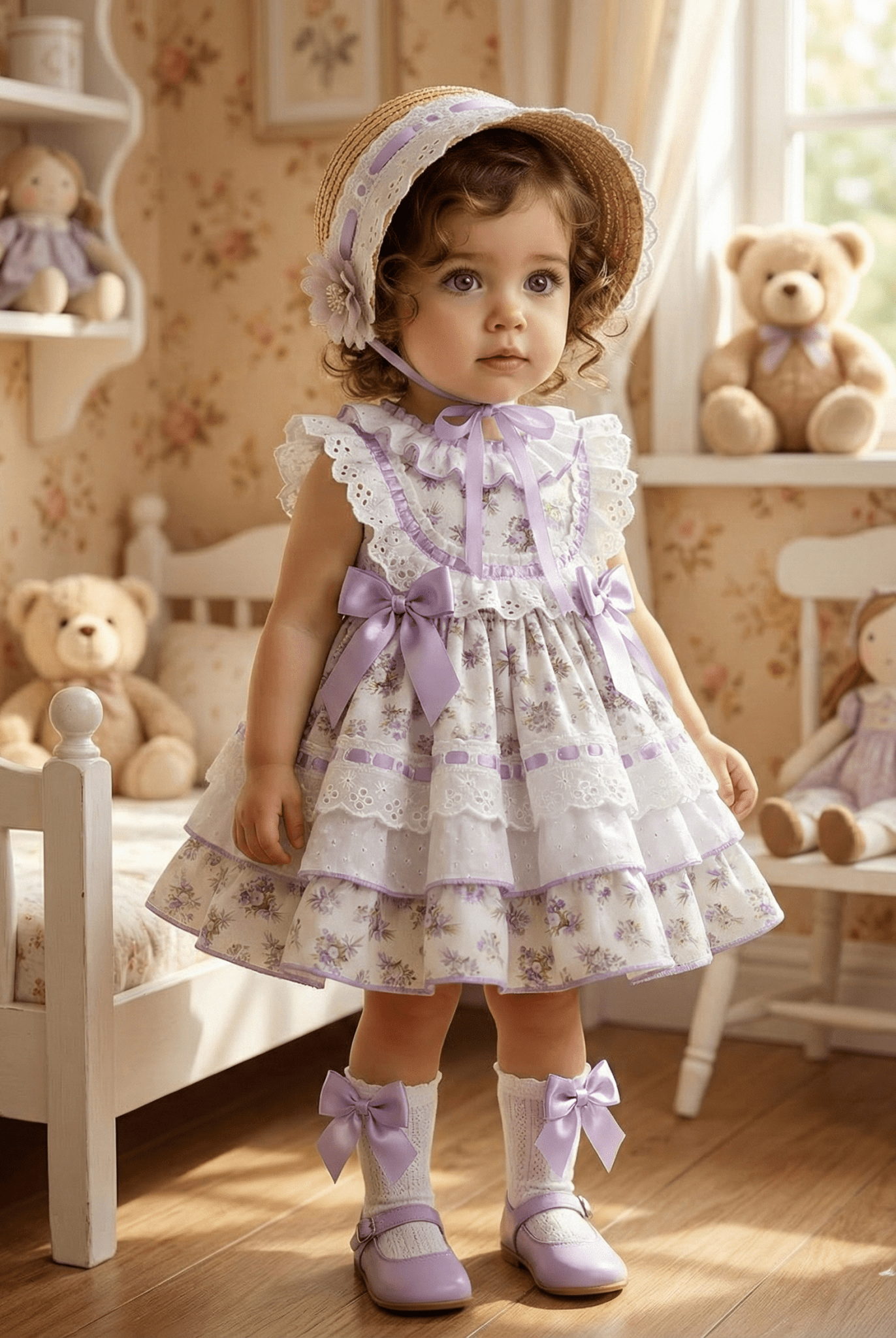 Sonata SS26 Made to Order - Girls Lavender Floral Print Puffball Dress