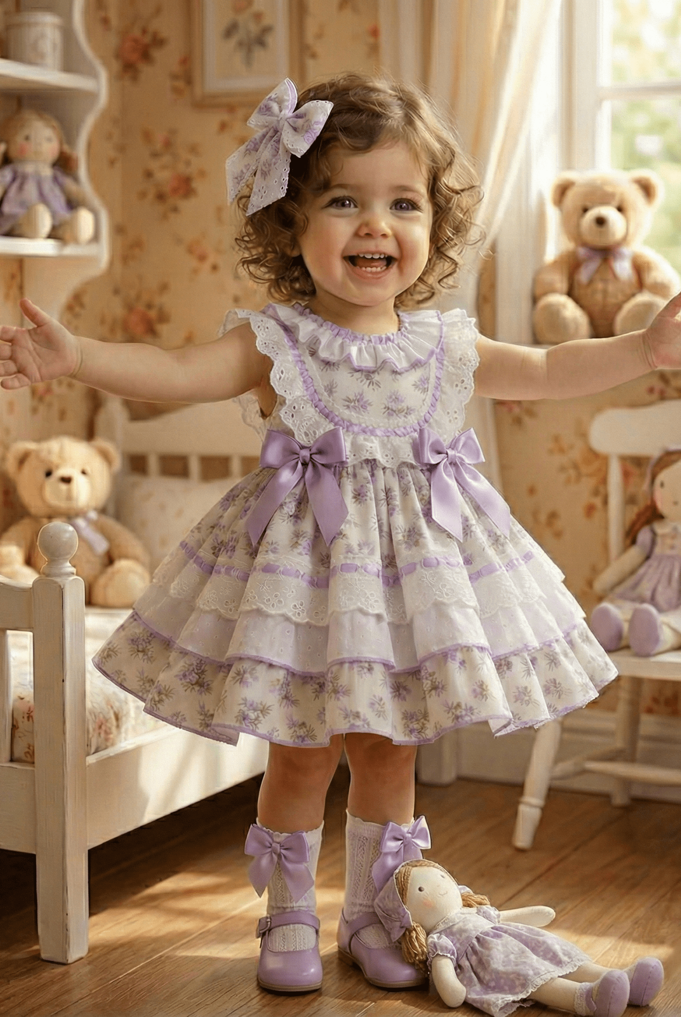Sonata SS26 Made to Order - Girls Lavender Floral Print Puffball Dress