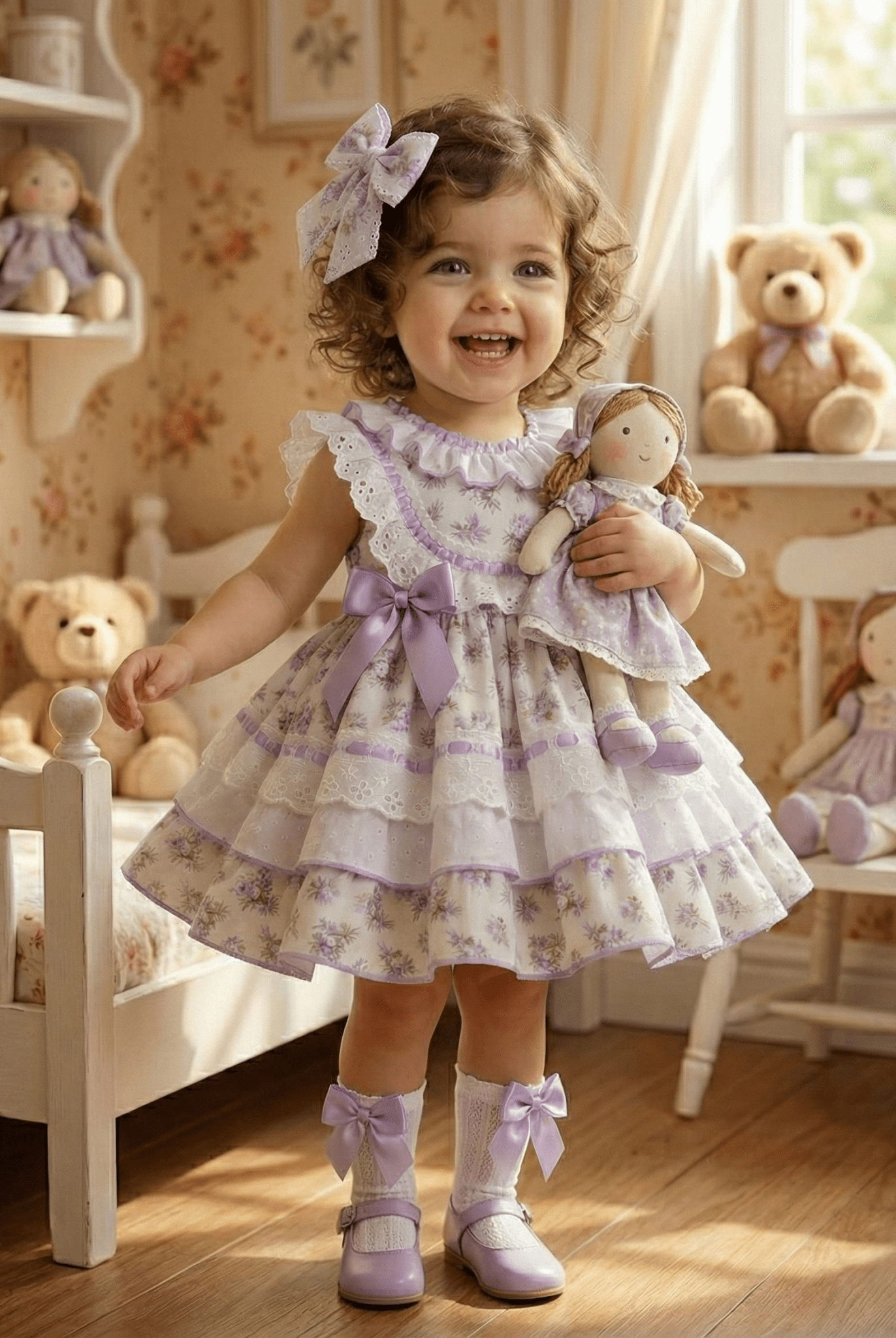 Sonata SS26 Made to Order - Girls Lavender Floral Print Puffball Dress