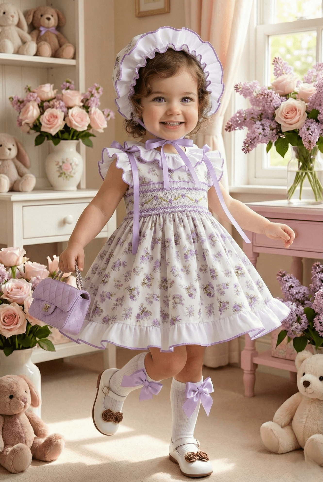 Sonata SS26 Made to Order - Girls Lavender Smocked Floral Print Dress
