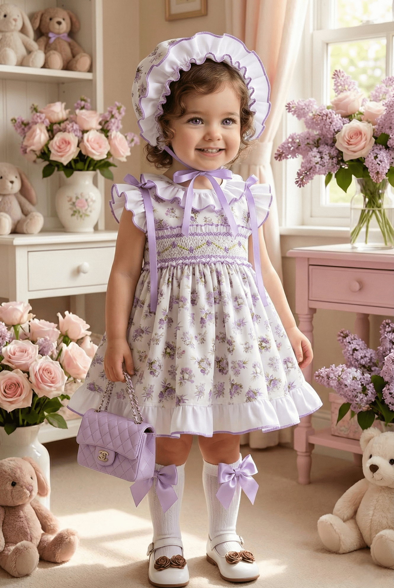 Sonata SS26 Made to Order - Girls Lavender Smocked Floral Print Dress