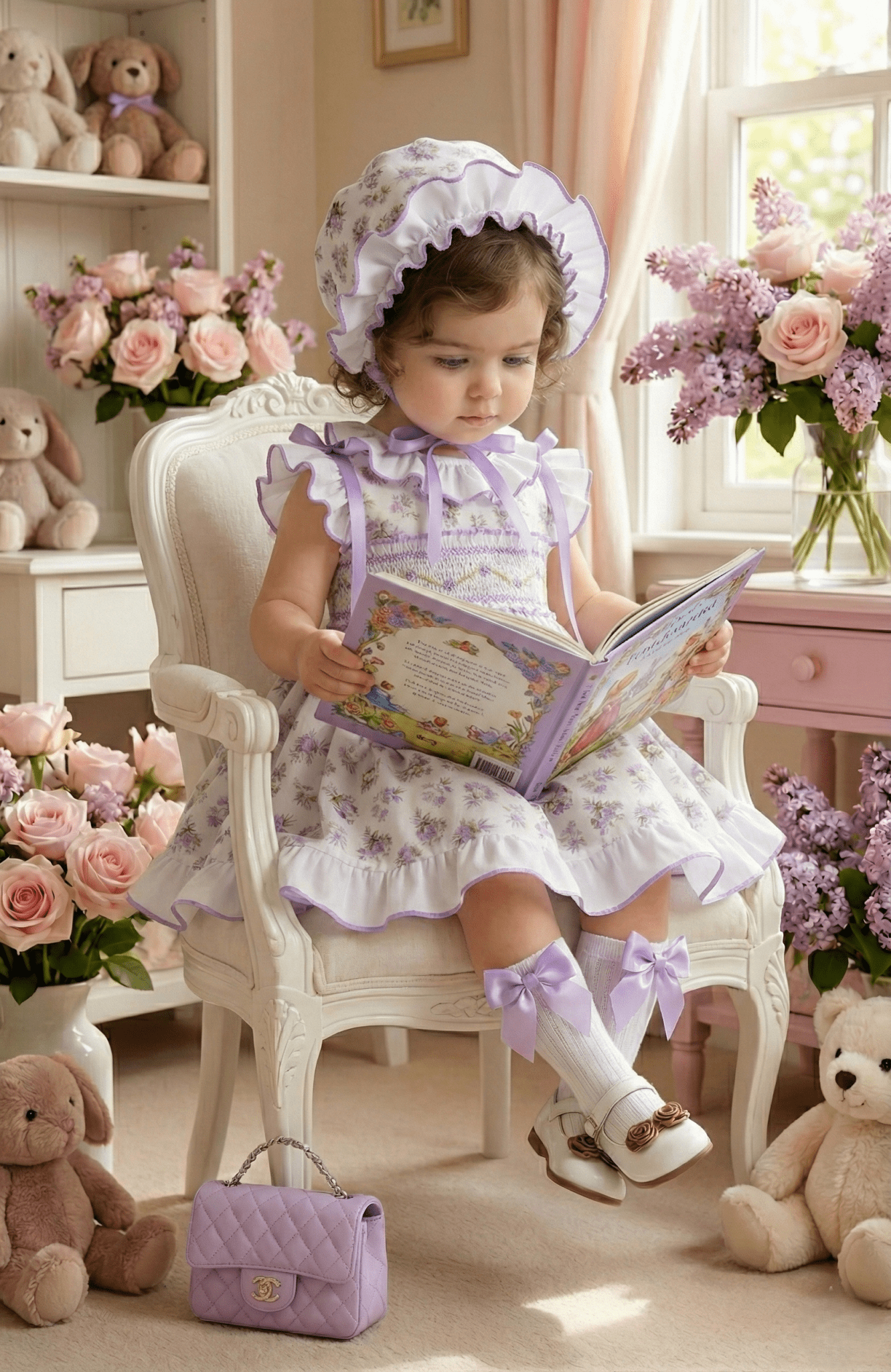 Sonata SS26 Made to Order - Girls Lavender Smocked Floral Print Dress