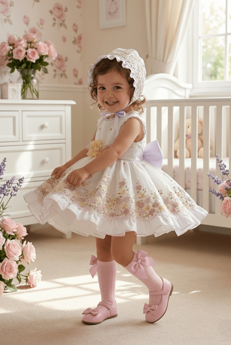Sonata SS26 Made to Order - Girls White, Pink and Yellow Puffball Dress