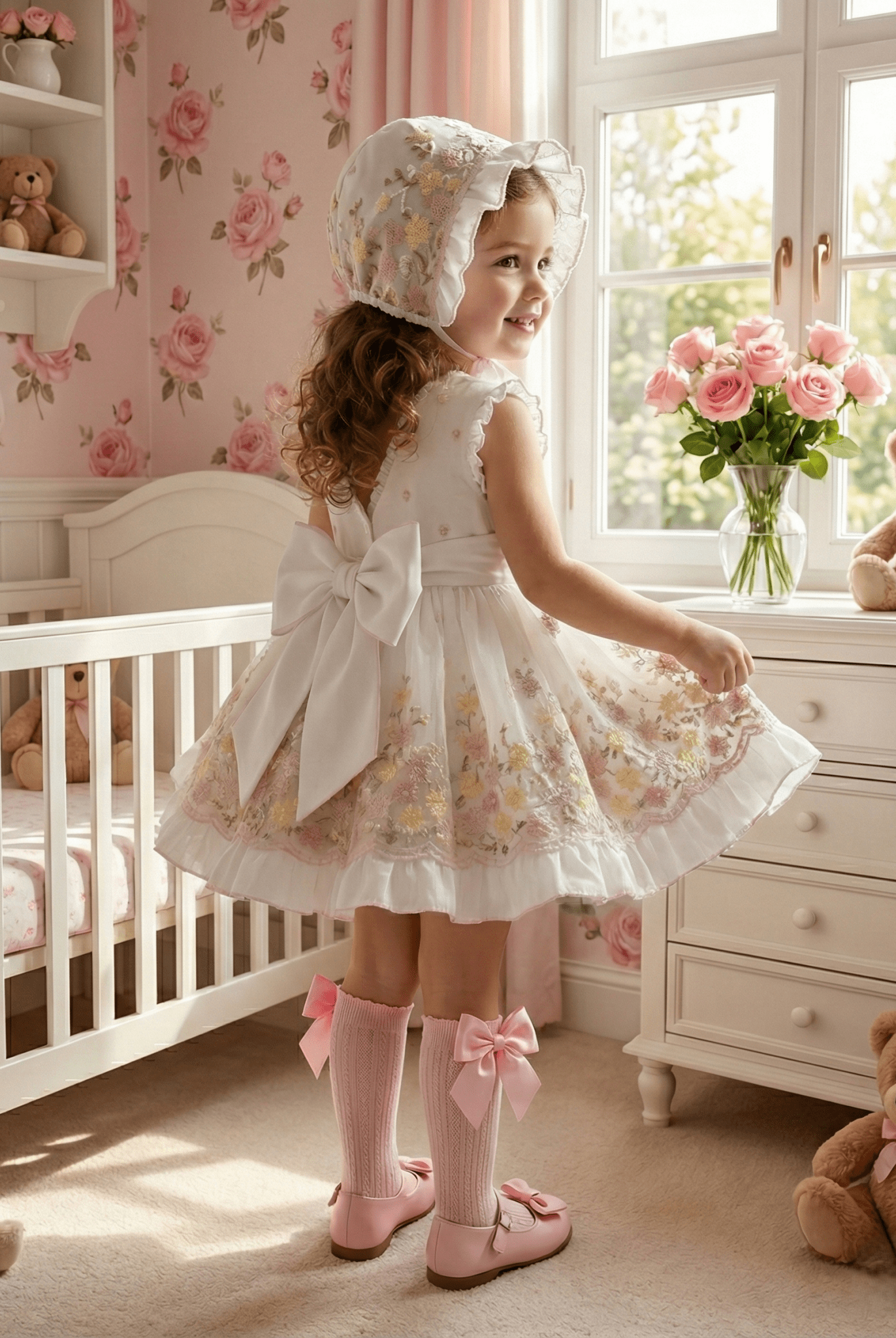 Sonata SS26 Made to Order - Girls White, Pink and Yellow Puffball Dress