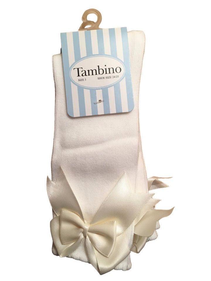 Tambino Socks - Girl's Cream Knee High Bow Socks - Mariposa Children's Boutique