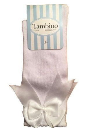Tambino Socks - Girl's White Knee High Bow Socks - Mariposa Children's Boutique