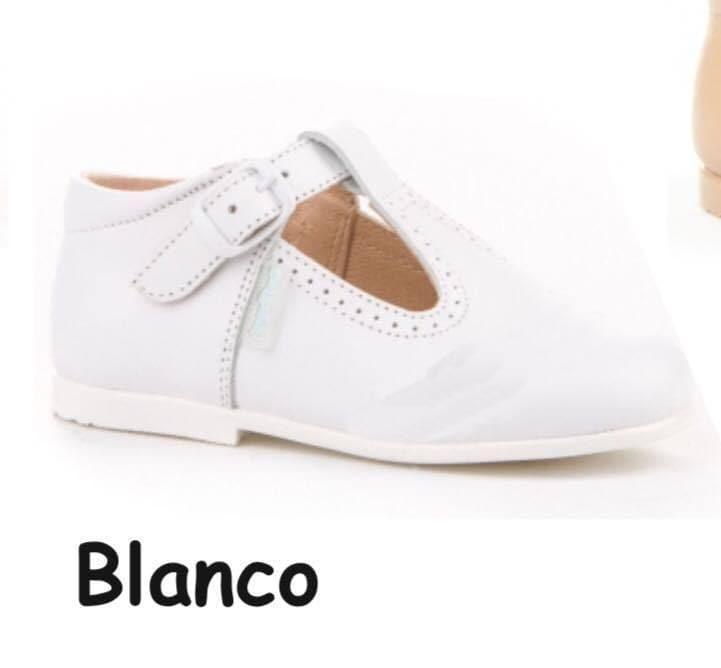 Angelitos Boys' White Leather T - Bar Shoes | Handmade in Spain - Mariposa Children's Boutique