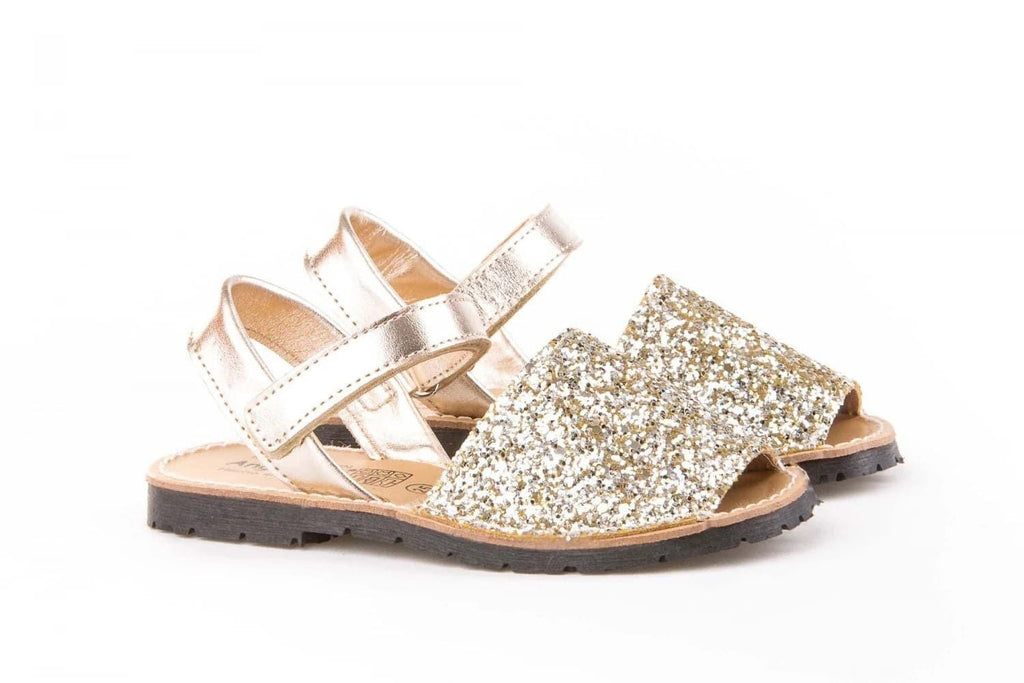 Angelitos - Girls Spanish Leather GOLD Glitter Sandals Arriving June 20th - Mariposa Children's Boutique