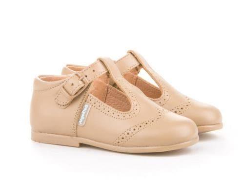 Boys' Camel Leather T - Bar Shoes | Angelitos Spanish Handmade Footwear - Mariposa Children's Boutique