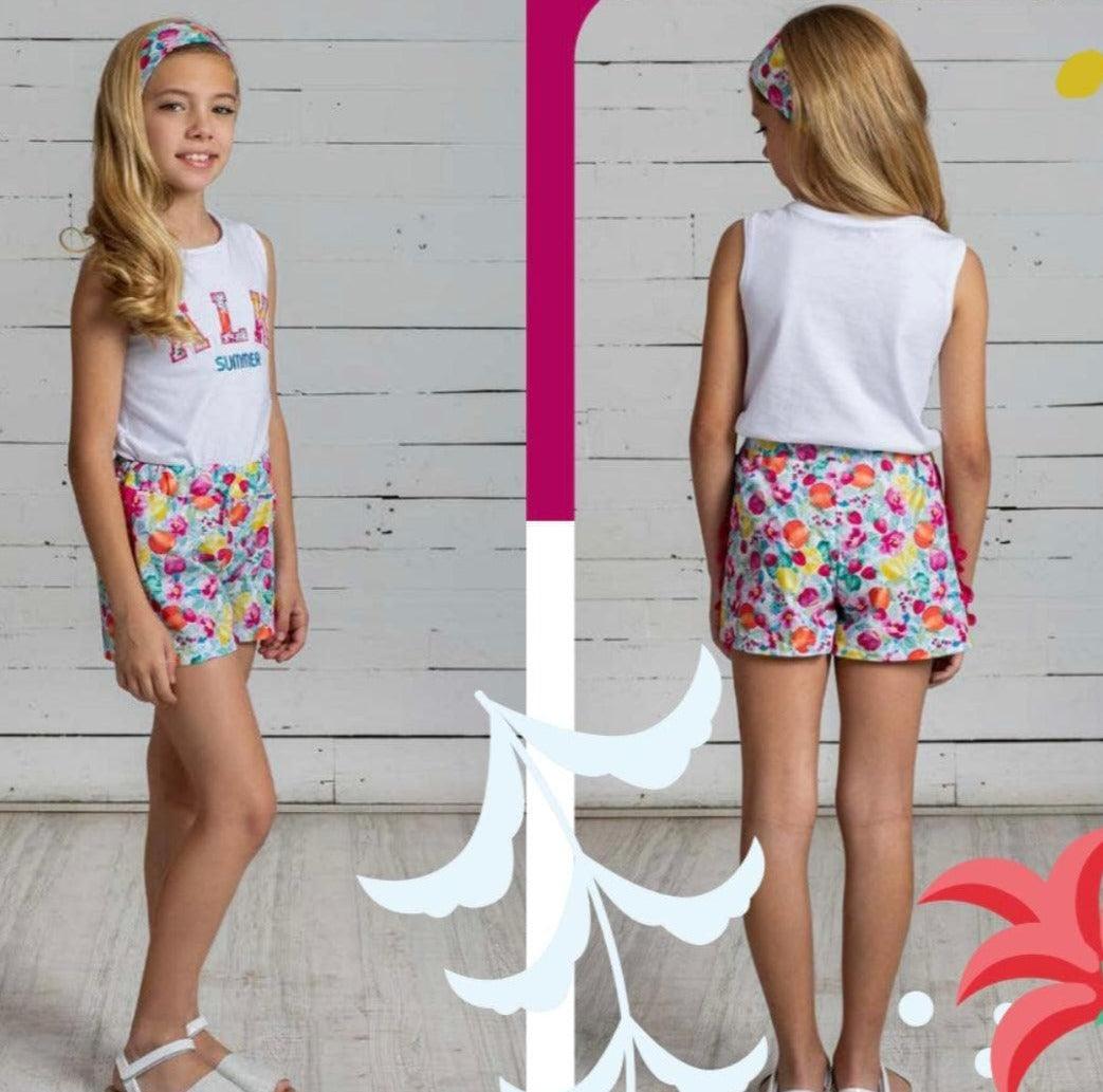 CLEARANCE DEAL - Alhuka Summer - Paris Floral Print Shorts & T-Shirt Set & Headband - Mariposa Children's Boutique
