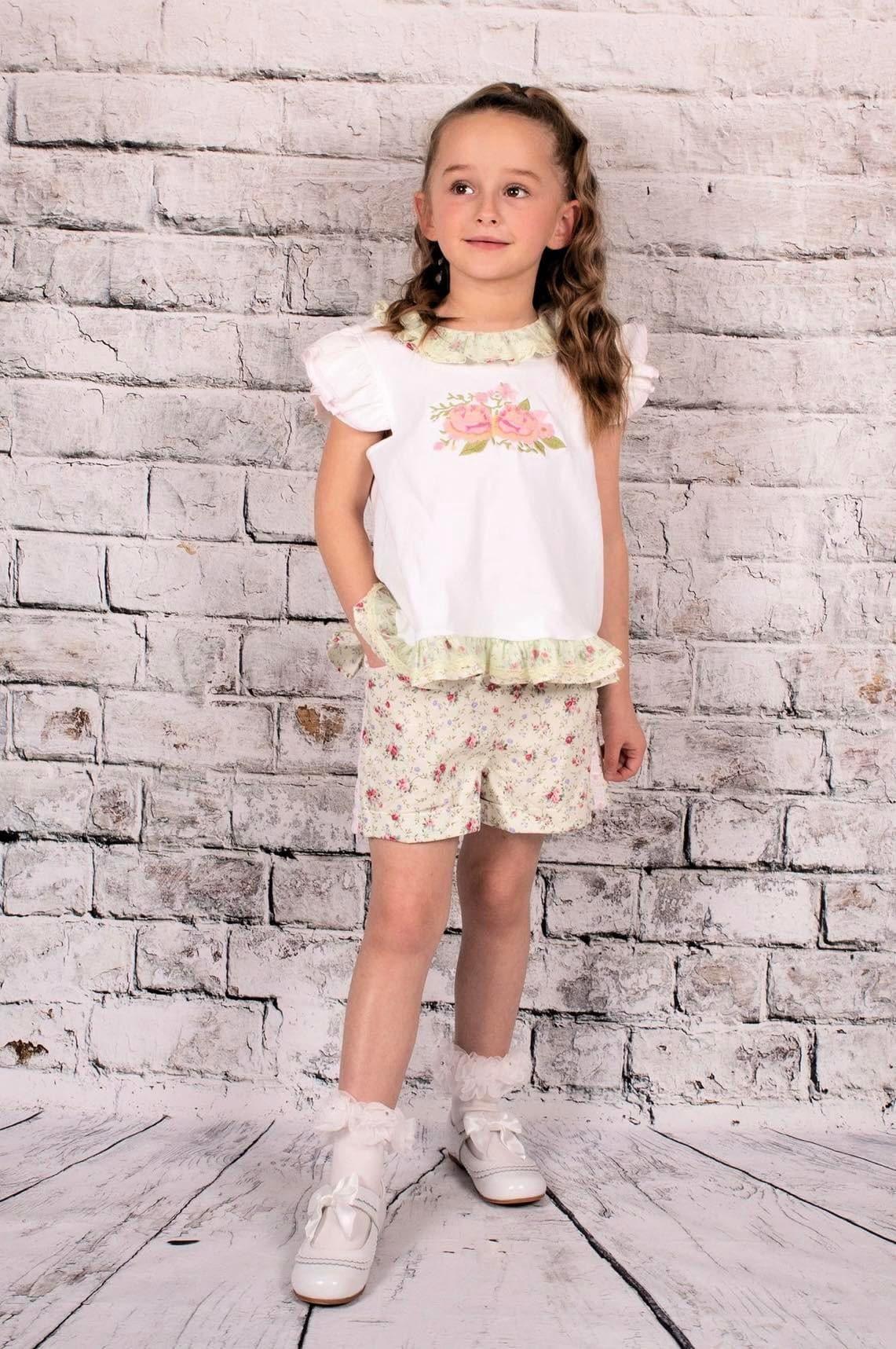 CLEARANCE DEAL - Beau KiD - Girls T-Shirt & Matching Mint Green Floral Shorts Set - Mariposa Children's Boutique