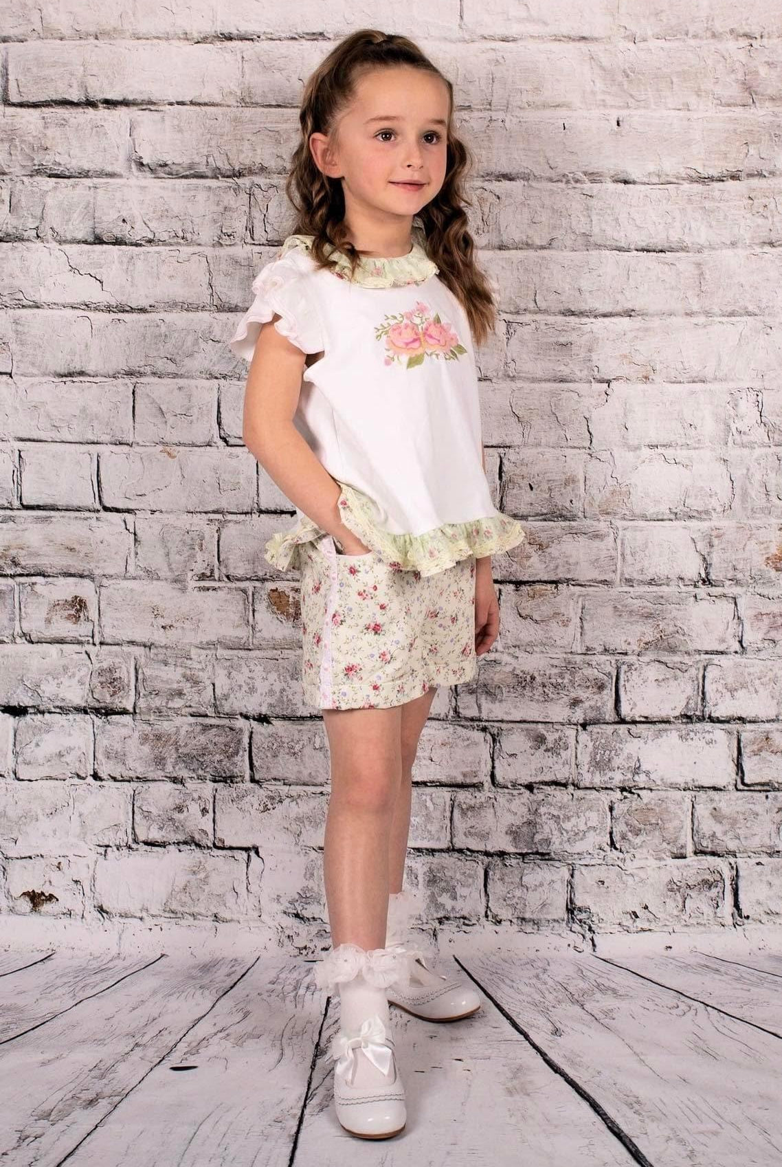 CLEARANCE DEAL - Beau KiD - Girls T-Shirt & Matching Mint Green Floral Shorts Set - Mariposa Children's Boutique