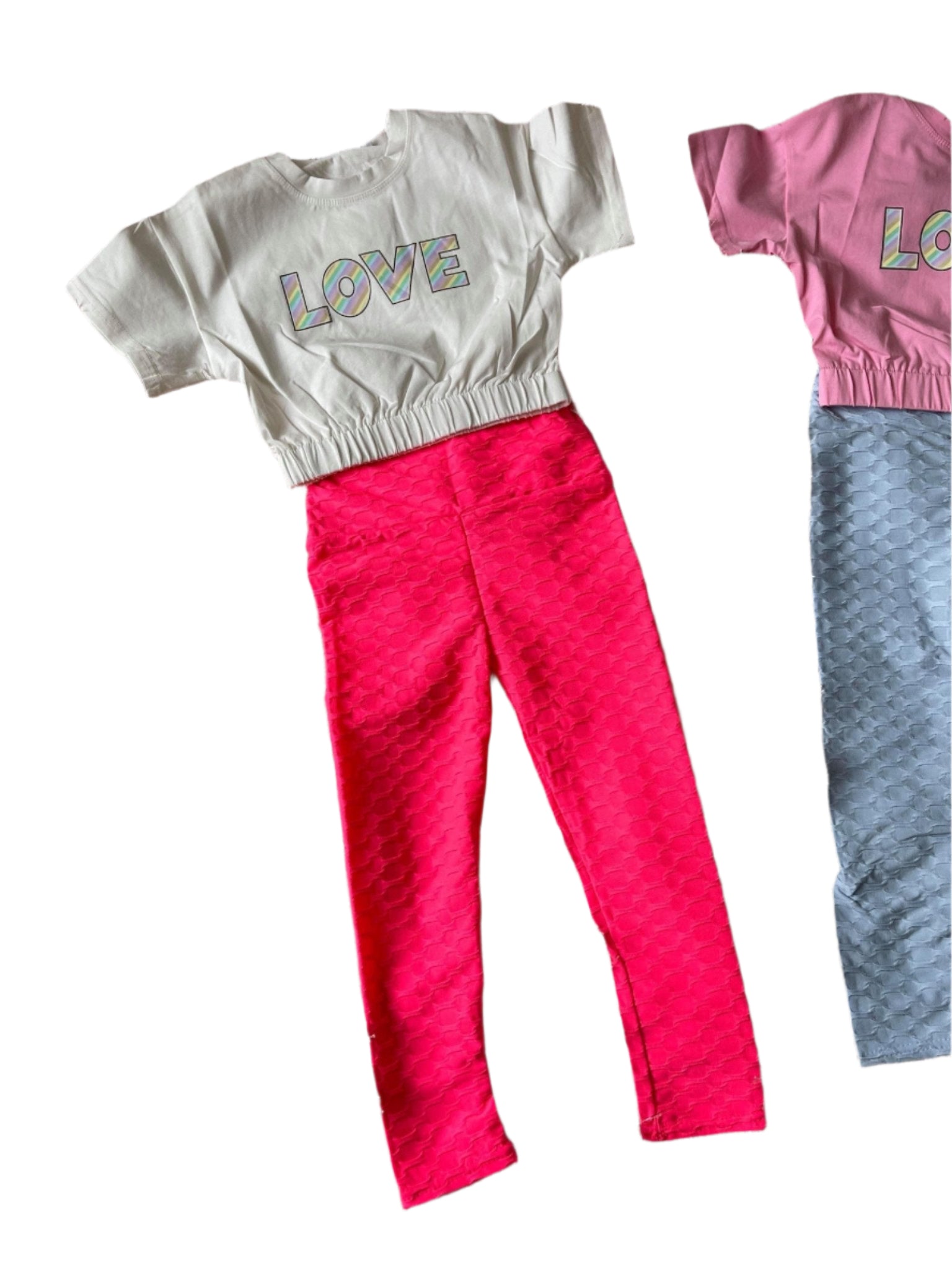 Loungewear - Hot Pink Honeycomb Leggings with White T-Shirt